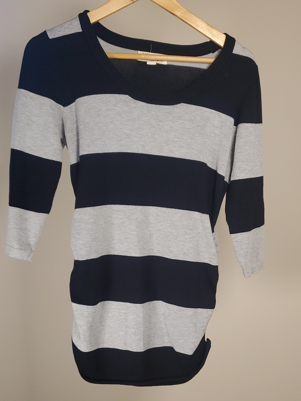 Pink Rose Black and Light Gray Striped Scoop Neck Sweater